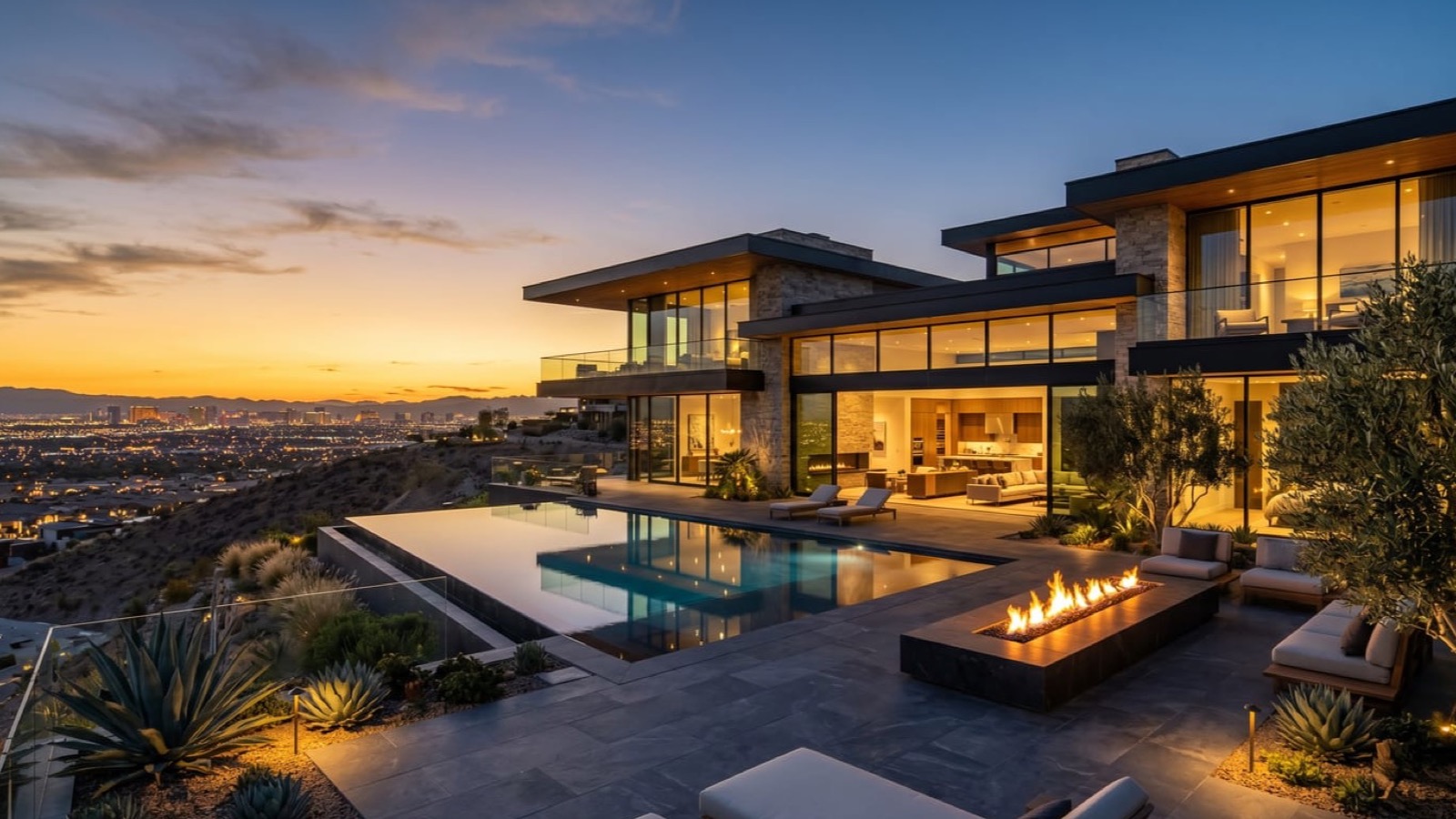 Las Vegas luxury hillside estate at twilight — NREG luxury desk
